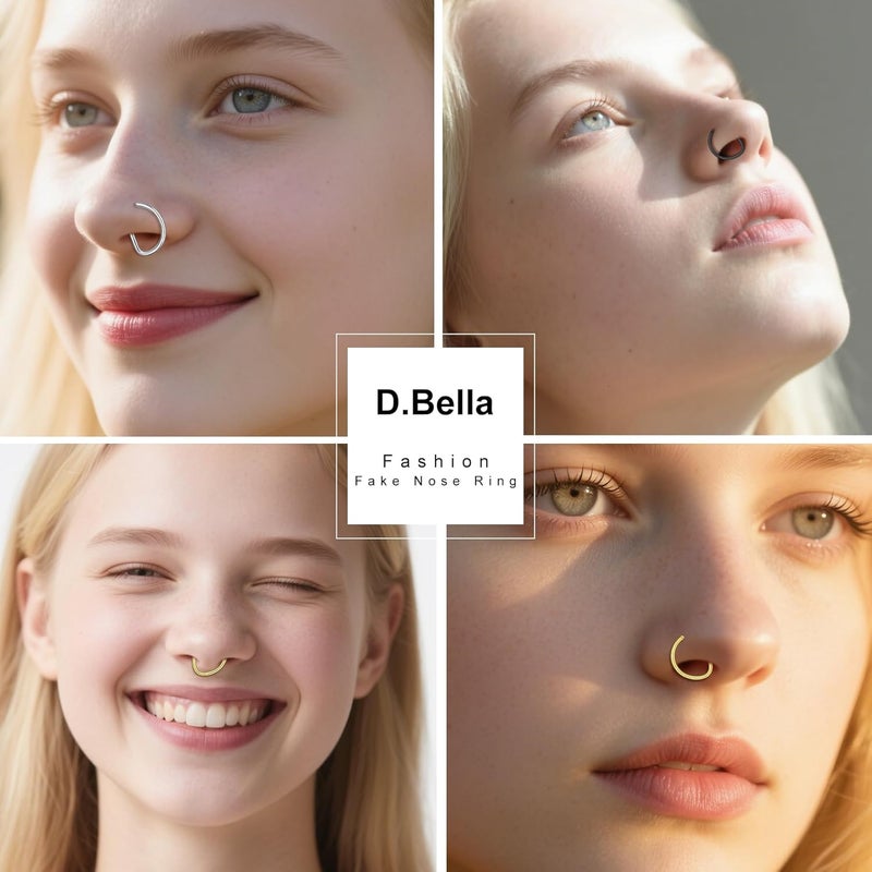 D.Bella Fake Nose Ring Hoop Fake Septum Fake Nose Stud Faux Piercing Nose Cuffs for Non Pierced Nose Magnetic Nose Jewelry for Women Men - Image 4